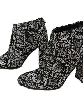 Sam Edelman Black and White Damask Ankle Boots